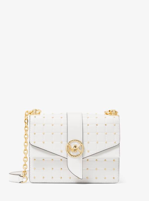 Damske Spojková Taška Michael Kors Greenwich Small Studded Quilted Faux Leather Biele - Kabelky Michael Kors Slevy | HKIGV-9372